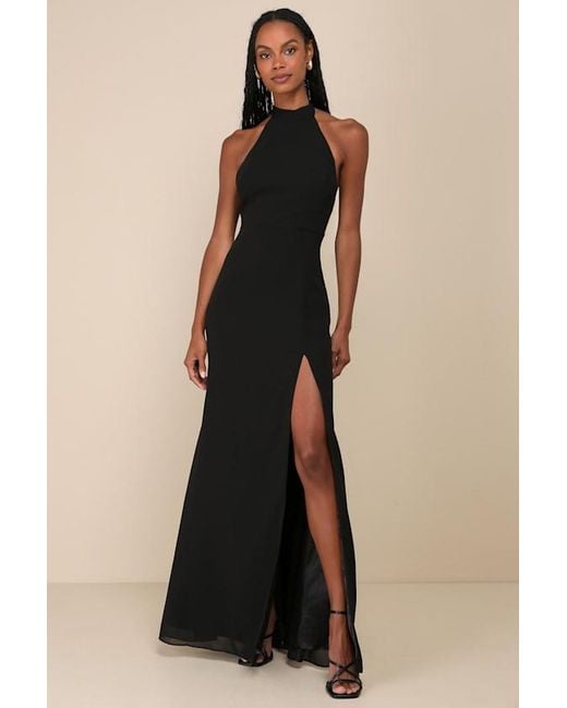 Lulus Blue Captured Your Heart Halter Maxi Dress