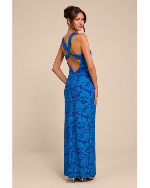 Lulus Blue Danette Floral Jacquard Cutout Maxi Dress