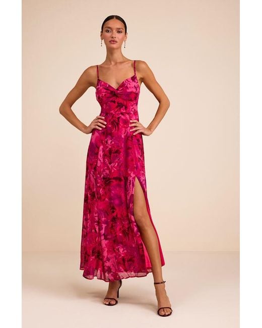 Lulus Red Beautiful Soul Floral Print Twist-Front Maxi Dress