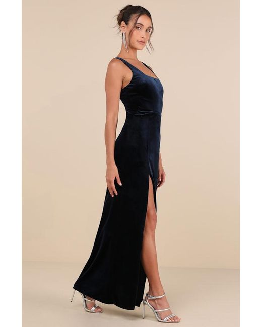 Lulus Black Elegant Sweetie Dark Velvet Square Neck Maxi Dress