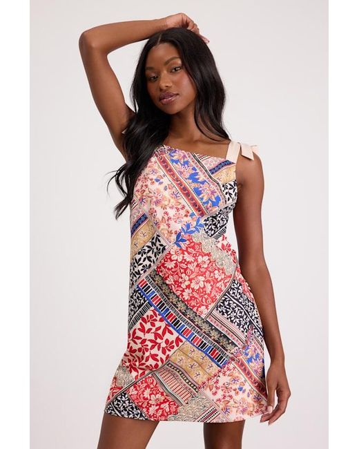 Lulus Red Ximena Multi Print Tie-Strap Mini Dress