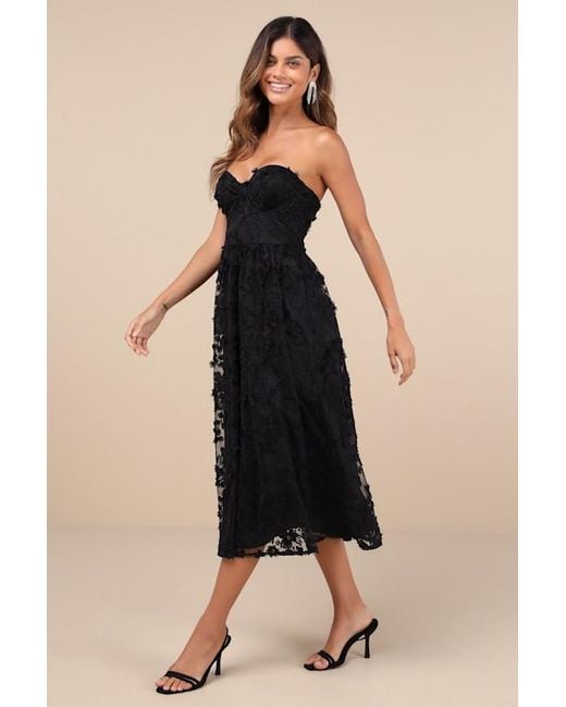 Lulus Quite Perfect Floral Embroidered Strapless Midi Dress in Black Lyst UK