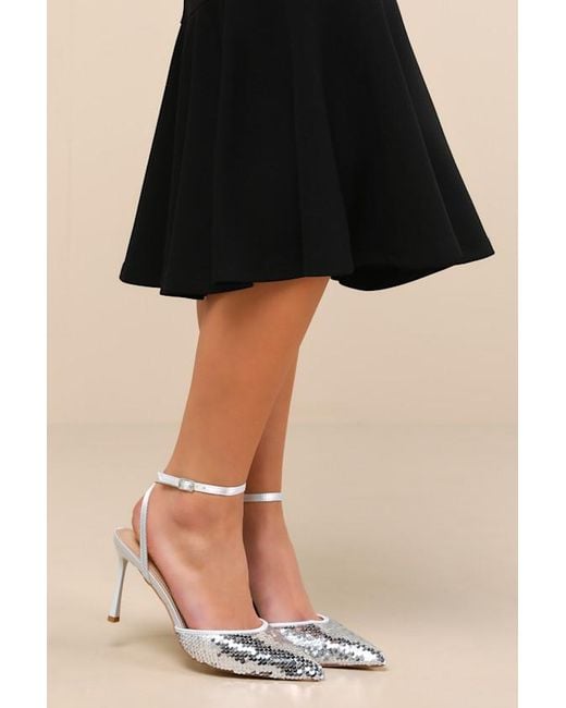 Lulus Black Arley Sequin Ankle Strap Pumps
