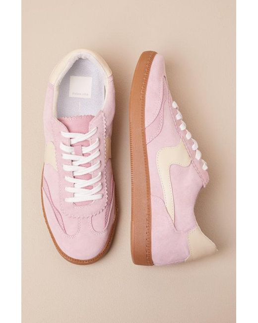 Dolce Vita Pink Notice Guava Suede Leather Color Block Lace-Up Sneakers