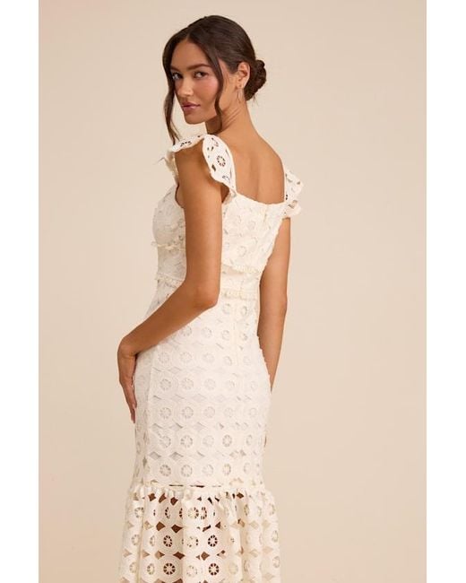 Lulus Natural Adalyn Cream Crochet Lace Trumpet Midi Dress