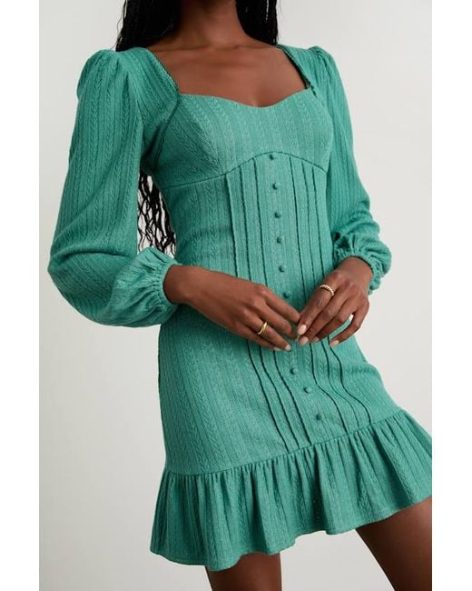 Lulus Green Coveted Sweetness Pointelle Knit Long Sleeve Mini Dress