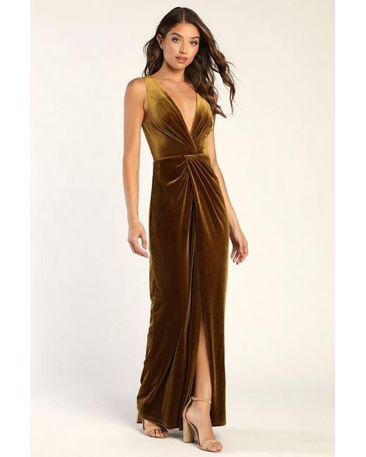 Lulus Green Beautiful Evenings Velvet Twist-Front Maxi Dress