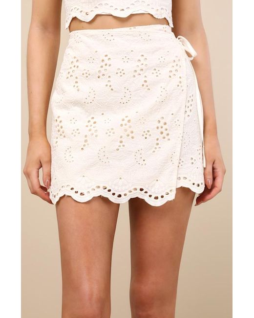 Lulus Natural Kamilla Cream Eyelet Embroidered Mini Wrap Skirt