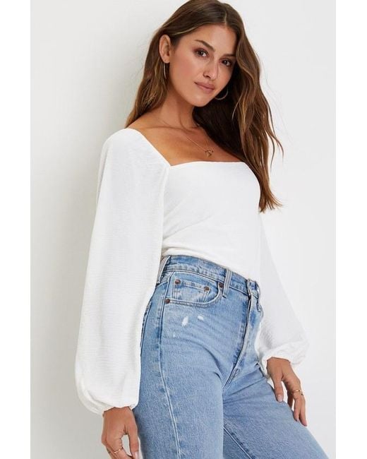 Lulus White Abundance Of Love Textured Long Sleeve Tie-Back Bodysuit
