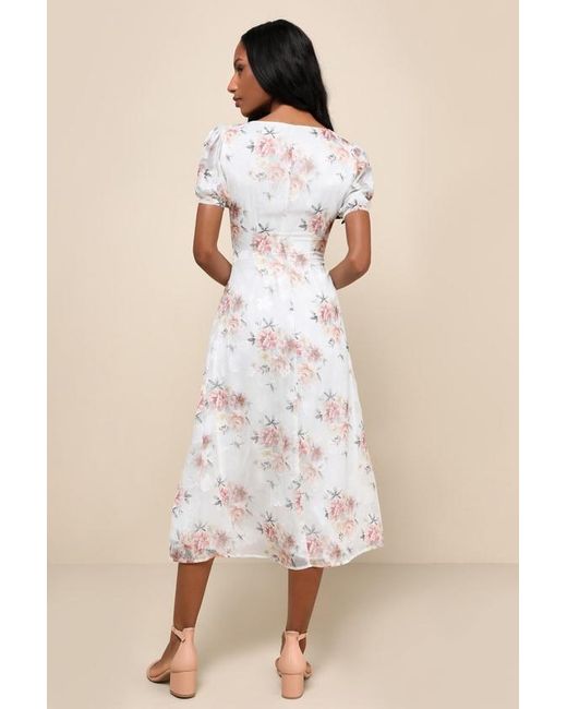 Lulus Natural Moment Of Beauty Floral Print Button-Front Midi Dress