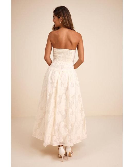 Lulus Natural Calen Cream Floral Jacquard Drop Waist Maxi Dress