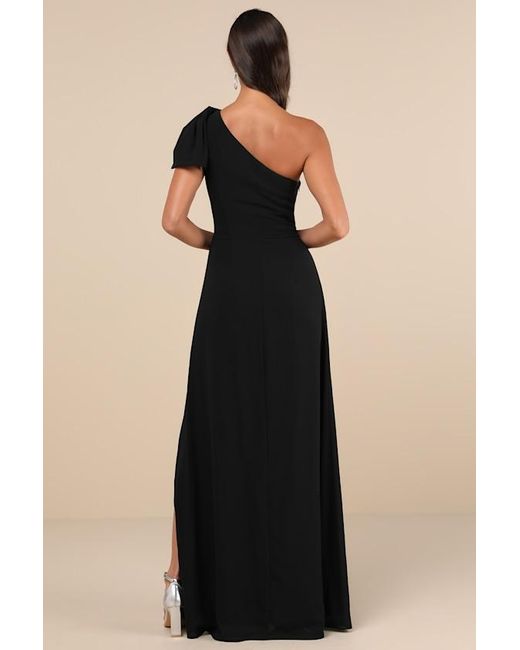 Lulus Blue Simply Brilliant One-Shoulder Bow Maxi Dress