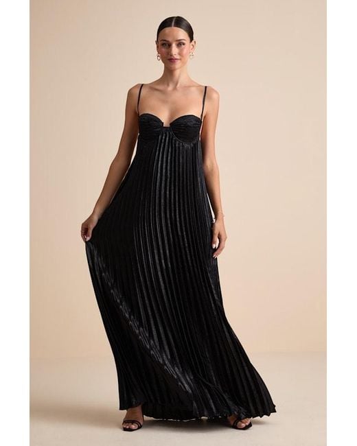 Lulus Black Brilliant Allure Pleated Maxi Dress