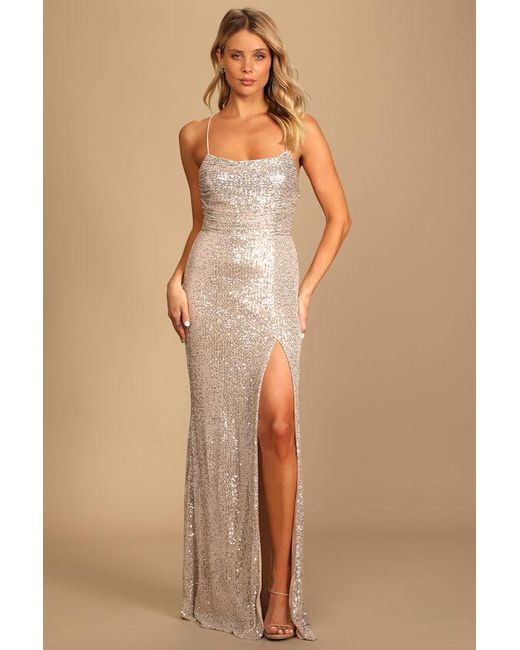 Lulus Natural Evenings Of Elegance Sequin Lace-Up Maxi Dress