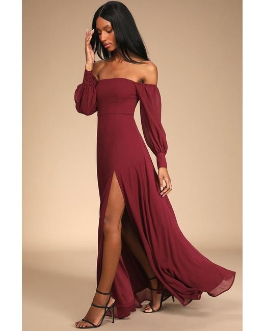 Lulus Red Feel The Romance Off-The-Shoulder Maxi Dress