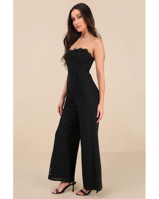 Lulus Black Intriguing Elegance Lace Strapless Jumpsuit