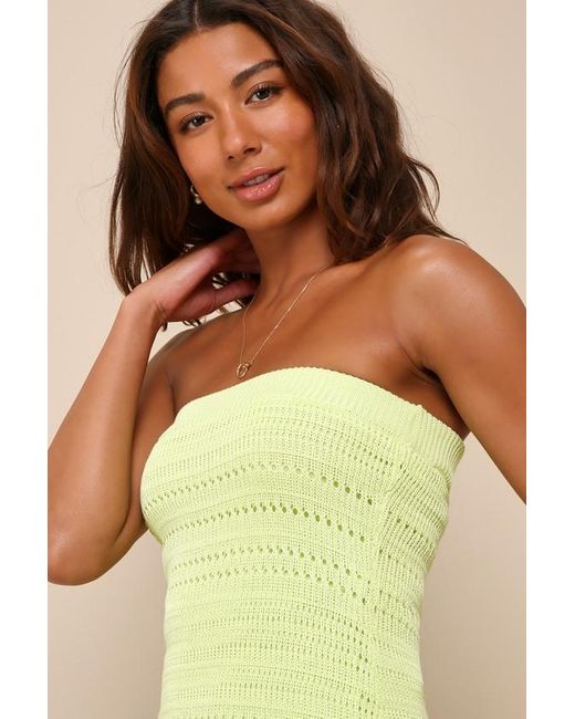 Lulus Green Palm Springs Sweetie Lime Knit Strapless Midi Dress