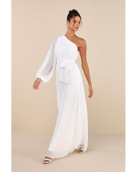 Lulus Natural Divine Charm Pleated One-Shoulder Maxi Dress