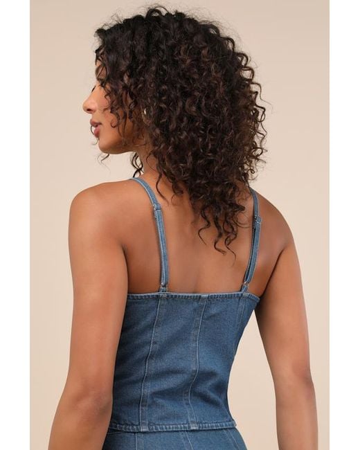 Lulus Blue Kamile Chambray Button-Front Tank Top
