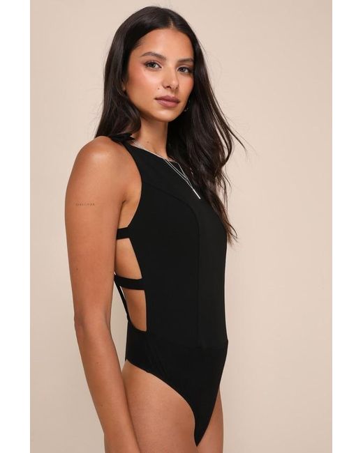 Lulus Black Stunning Pursuit Bow Backless Sleeveless Bodysuit