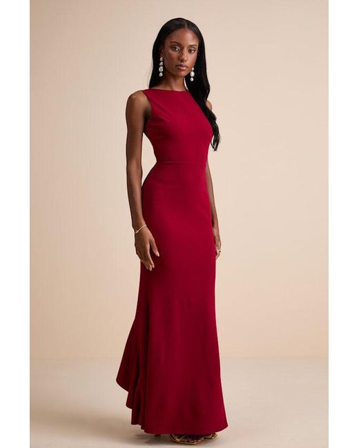 Lulus Red Exquisite Refinement Backless Bow Ruffled Maxi Dress