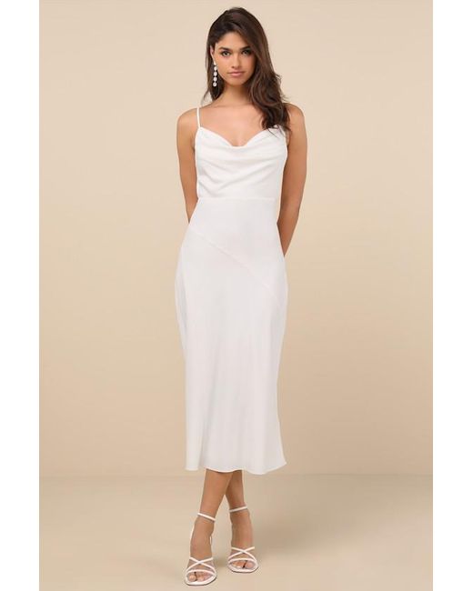Lulus Natural Caleigh Satin Backless Slip Midi Dress