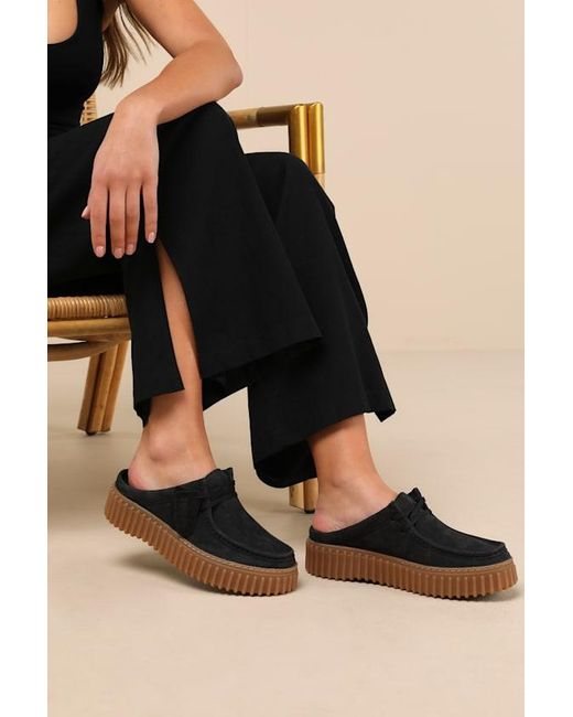 Clarks Black Torihill Nubuck Suede Leather Loafer Mules