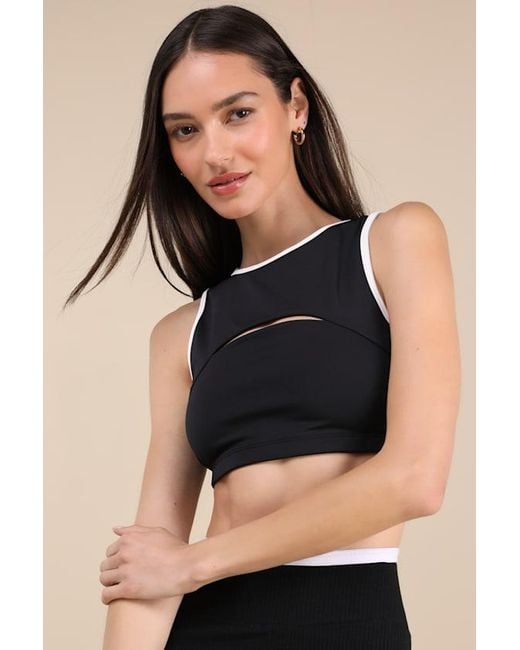 Year Of Ours Black Two Tone And Cutout Sports Bra