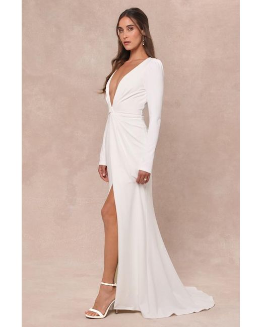 Lulus Natural Stunning Romance Long Sleeve Mermaid Maxi Dress