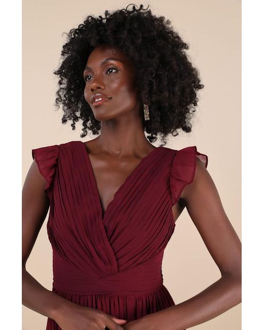 Lulus Red Gorgeous Goal Pleated Backless Surplice Maxi Dress