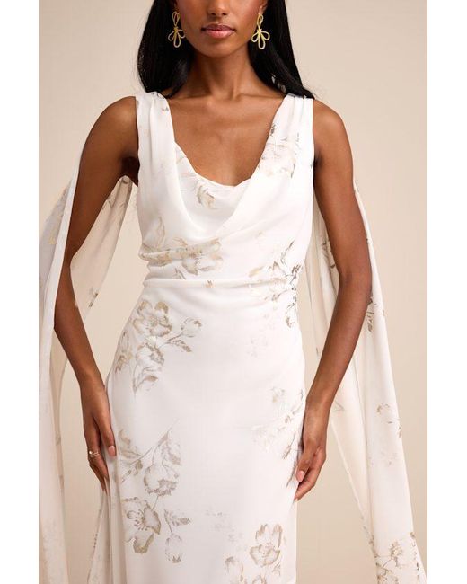 Lulus Natural Sidonia And Floral Cowl Sash Maxi Dress