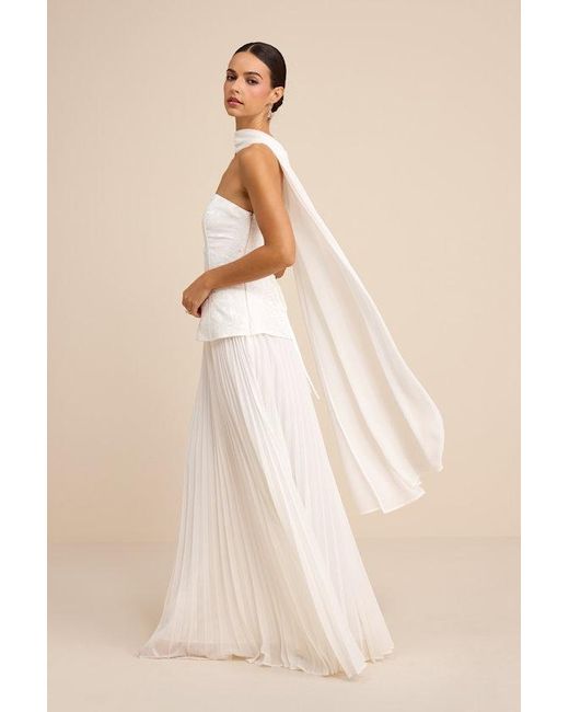 Lulus Natural Eloise Jacquard Pleated Maxi Dress And Scarf Set