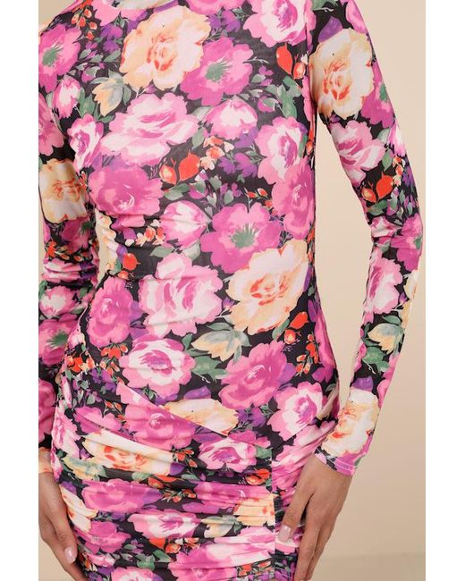 Lulus Pink Prettiest Energy Mesh Long Sleeve Mini Dress