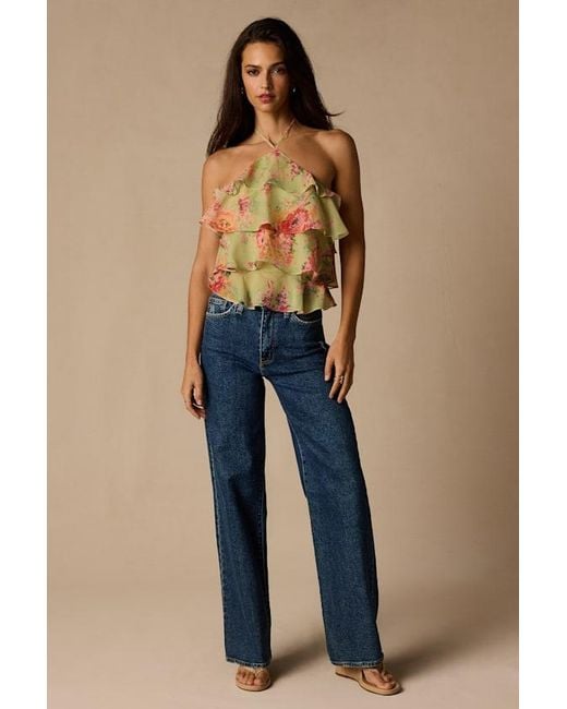 Lulus Blue Nolia Light Multi Floral Tiered Halter Top