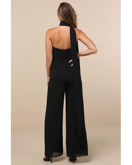 Lulus Black Kavina Wide-Leg Jumpsuit And Scarf Set