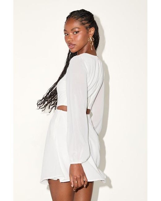 Lulus Natural Garden Bliss Long Sleeve Cutout Mini Dress