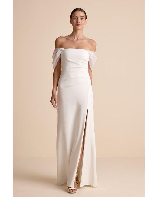 Lulus Natural Trynn Off-The-Shoulder Column Maxi Dress