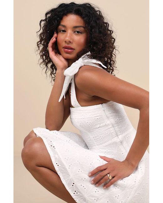Lulus Natural Sneak A Kiss Floral Embroidered Tie-Strap Mini Dress