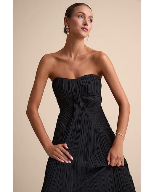 Lulus Black Narasha Pleated Strapless Maxi Dress