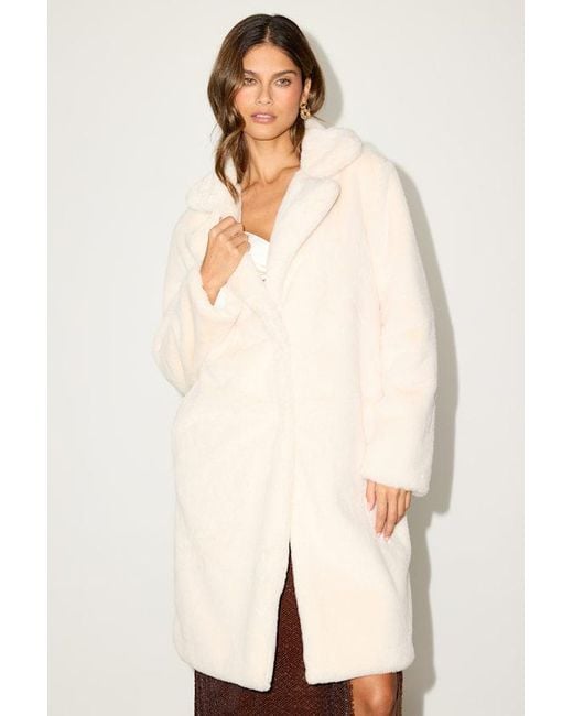 Lulus Natural Tamron Cream Faux Fur Longline Coat