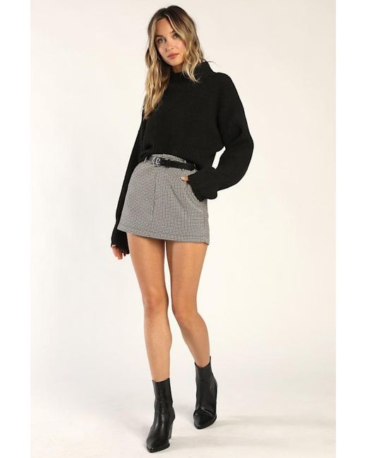 Lulus Black Snuggly Days Cropped Mock Neck Sweater
