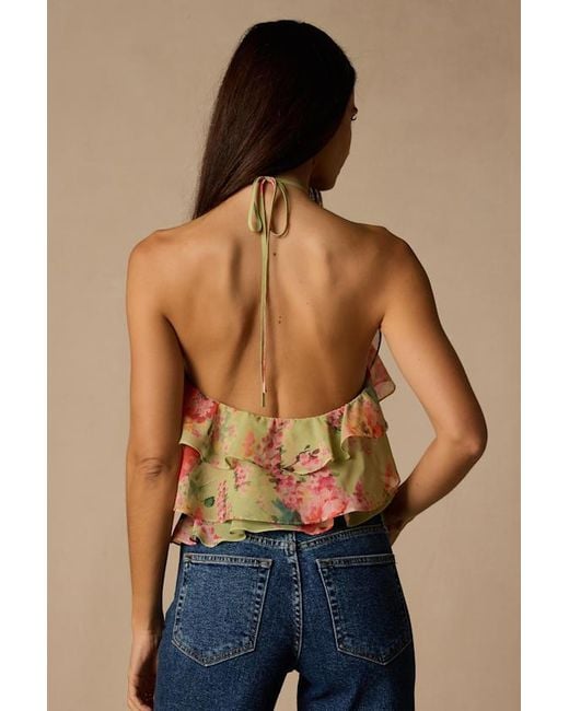 Lulus Blue Nolia Light Multi Floral Tiered Halter Top