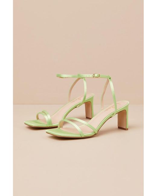 Lulus Natural Loxley Lime Satin Ankle Strap High Heel Sandals