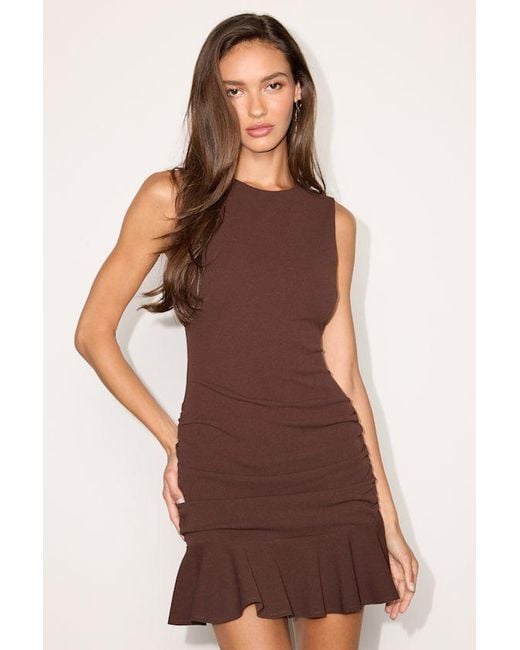Lulus Brown Annamarie Ruched Drop Waist Mini Dress