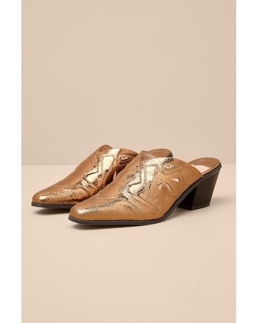 Lulus Brown Armina Bronze Western Mule Pumps