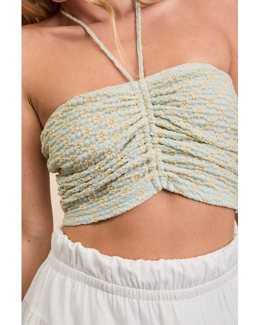 Lulus Green Merliah Mint Floral Textured Knit Halter Crop Top