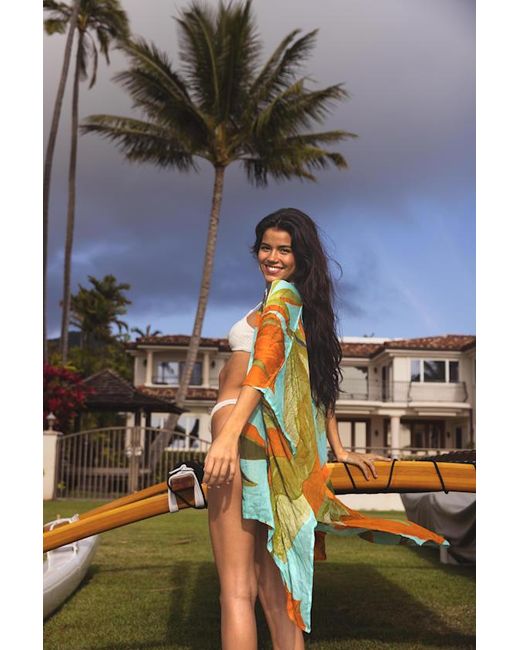 Lulus Gray Kapua Aqua Leaf Print Cover-Up Shawl