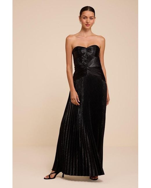 Lulus Black Charlene Pleated Strapless Maxi Dress
