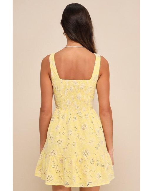 Lulus Yellow Bright Personality Embroidered Floral Skater Mini Dress