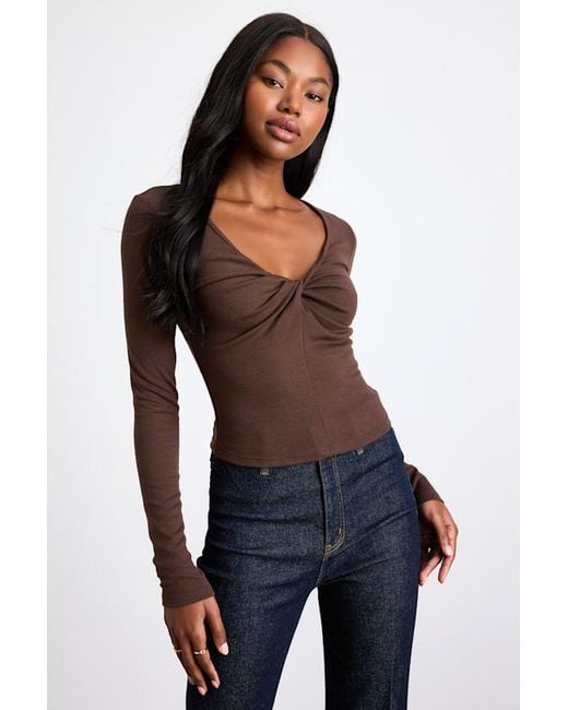 Lulus Blue Firona Jersey Knit Twist-Front Long Sleeve Top